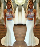 Hot Sale Charming Two Pieces Beading Mermaid Evening Dress Chiffon 2 Pieces Formal Dress JS723