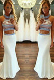 Hot Sale Charming Two Pieces Beading Mermaid Evening Dress Chiffon 2 Pieces Formal Dress JS723