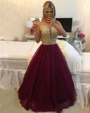 Burgundy/Maroon Prom Dresses Scoop A Line With Sash & Applique