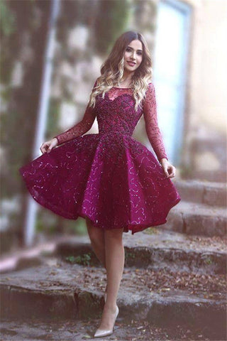 Wine Red Prom Dresses Beading Prom Gowns Cute Party Dress Short Prom Dress JS619