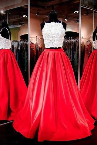 Two-piece Square Neck Red Real Made Prom Dress Sexy Prom Dress for Teens Party Dresses JS114