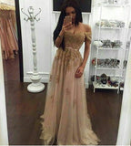 Off the shoulder Gold Prom Dress Long Prom Dresses Prom Dresses JS680