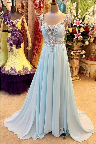 A-Line Prom Dress V-Neck Chiffon Crystal Prom Dress