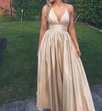 Sexy V neck Prom Dresses Sexy Champagne Graduation Dress Open Back Party Dresses JS171