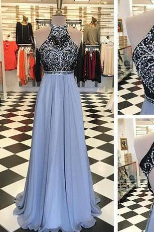 New Arrival Backless Prom Dresses Sexy Halter Long Evening Dress