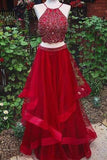 Fashion Two Piece Beading Long Prom Dresses Popular Party Dress Fashion Formal Dress JS646