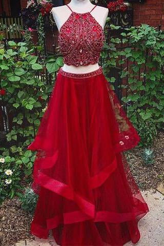 Fashion Two Piece Beading Long Prom Dresses Popular Party Dress Fashion Formal Dress JS646