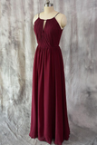 A-Line/Princess Scoop Neck Floor-Length Chiffon Bridesmaid Dresses JS528