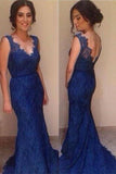 blue long lace prom dress mermaid charming evening gown