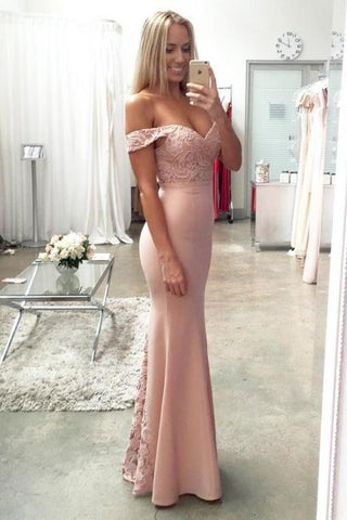 Lace Elastic Satin Off-the-shoulder Mermaid Sweetheart Floor-length Ruffles Prom Dresses JS633