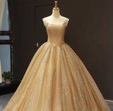 Ball Gown Prom Dress with Pockets Beads Sequins Floor-Length Gold Quinceanera Dresses