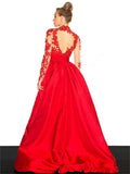 New Arrival Elegant Taffeta Applique Long Sleeve Empire Prom Gowns Evening Dresses JS857