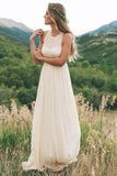 Simple A Line Round Neck Chiffon Long Bridal Dresses Beach Wedding Dresses uk PH972