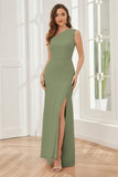 One Shoulder Sleeveless Slit Bridesmaid Dresses