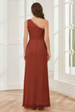 One Shoulder Sleeveless Slit Bridesmaid Dresses