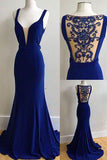 Elegant royal blue chiffon long beading prom dress see through back halter evening dress