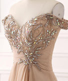 A Line Chiffon Sweetheart Off the Shoulder Beads Open Back Cheap Prom Dresses JS148