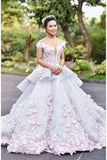 Pretty Flowers Quinceanera Dresses Ball Gown Long Backless Wedding Gowns JS357