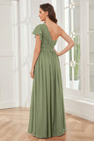 One Shoulder Chiffon Long Bridesmaid Dresses