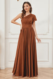 One Shoulder Chiffon Long Bridesmaid Dresses