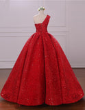 Ball Gown One Shoulder Sequins Red Sweetheart Prom Dresses Quinceanera Dresses JS39