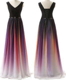 Gradient purple A-line long prom Dress formal prom dress evening dress