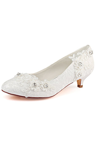 Lace White Lower Heel Evening Shoes Wedding Shoes uk L-922