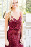 Vintage Burgundy Sequins Backless Long Prom Dresses Bridesmaid Dresses JS420