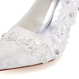 Ivory High Heels Wedding Shoes with Appliques Fashion Lace Woman Dress L-941