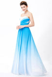 Ombre Spaghetti Straps A-Line Chiffon Blue Lace up Sweetheart White Prom Dresses UK JS360