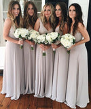 A Line V Neck Chiffon Sleeveless Gray Formal Cheap Prom Bridesmaid Dresses JS669