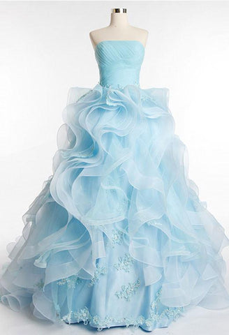 Light blue organza sweetheart applique A-line prom dress graduation dress