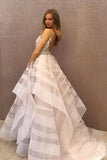 Chic A-Line Scoop Tulle Sparkly Beading Ball Gown Asymmetrical Backless Prom Dresses JS302