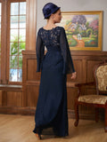 Ally A-Line/Princess Chiffon Applique V-neck Long Sleeves Floor-Length Mother of the Bride Dresses SJSP0020335