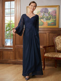 Ally A-Line/Princess Chiffon Applique V-neck Long Sleeves Floor-Length Mother of the Bride Dresses SJSP0020335