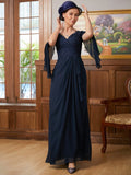 Ally A-Line/Princess Chiffon Applique V-neck Long Sleeves Floor-Length Mother of the Bride Dresses SJSP0020335