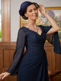 Ally A-Line/Princess Chiffon Applique V-neck Long Sleeves Floor-Length Mother of the Bride Dresses SJSP0020335