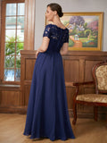 Paityn A-Line/Princess Chiffon Lace V-neck Short Sleeves Floor-Length Mother of the Bride Dresses SJSP0020311