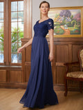 Paityn A-Line/Princess Chiffon Lace V-neck Short Sleeves Floor-Length Mother of the Bride Dresses SJSP0020311