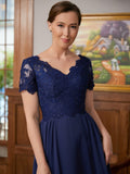 Paityn A-Line/Princess Chiffon Lace V-neck Short Sleeves Floor-Length Mother of the Bride Dresses SJSP0020311