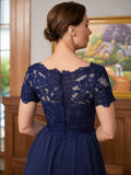 Paityn A-Line/Princess Chiffon Lace V-neck Short Sleeves Floor-Length Mother of the Bride Dresses SJSP0020311