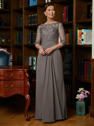 Alexandria A-Line/Princess Chiffon Applique Scoop 3/4 Sleeves Floor-Length Mother of the Bride Dresses SJSP0020303