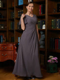 Heidi A-Line/Princess Chiffon Ruched V-neck Short Sleeves Floor-Length Mother of the Bride Dresses SJSP0020304