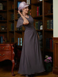 Heidi A-Line/Princess Chiffon Ruched V-neck Short Sleeves Floor-Length Mother of the Bride Dresses SJSP0020304