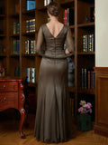 Harmony Sheath/Column 30D Chiffon Ruched Scoop Short Sleeves Floor-Length Mother of the Bride Dresses SJSP0020340