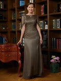 Harmony Sheath/Column 30D Chiffon Ruched Scoop Short Sleeves Floor-Length Mother of the Bride Dresses SJSP0020340