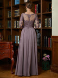 Nevaeh A-Line/Princess Chiffon Lace Scoop 3/4 Sleeves Floor-Length Mother of the Bride Dresses SJSP0020301