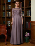 Nevaeh A-Line/Princess Chiffon Lace Scoop 3/4 Sleeves Floor-Length Mother of the Bride Dresses SJSP0020301