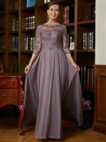 Nevaeh A-Line/Princess Chiffon Lace Scoop 3/4 Sleeves Floor-Length Mother of the Bride Dresses SJSP0020301