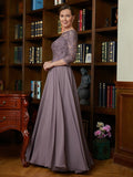 Nevaeh A-Line/Princess Chiffon Lace Scoop 3/4 Sleeves Floor-Length Mother of the Bride Dresses SJSP0020301